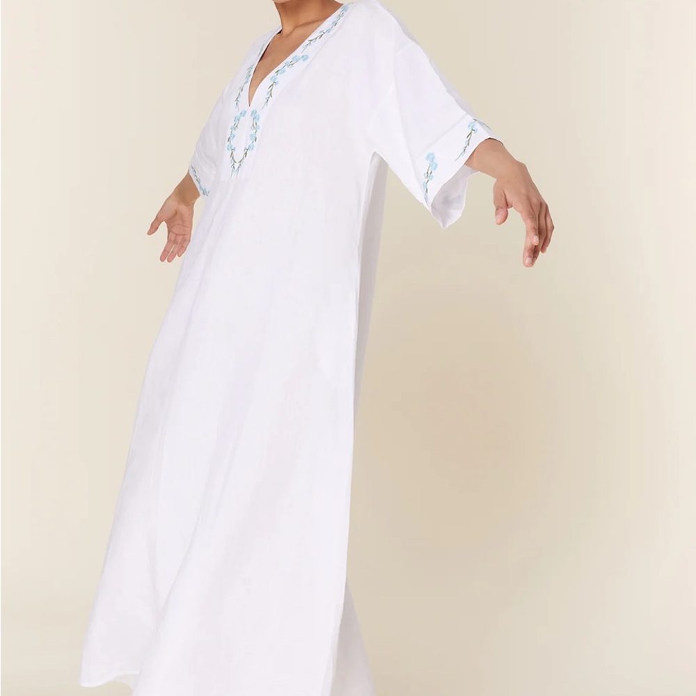 NWT Fanm Mon x Andie Linen Kepez Kaftan Dress White Breezy Resort Wear - Picture 12 of 14